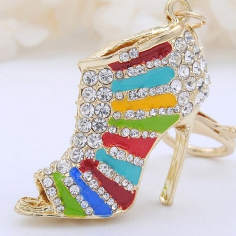 Multi Color Rhinestone Fashion Shoe Key Ring